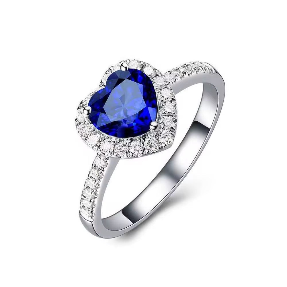Anillo corazón azul real