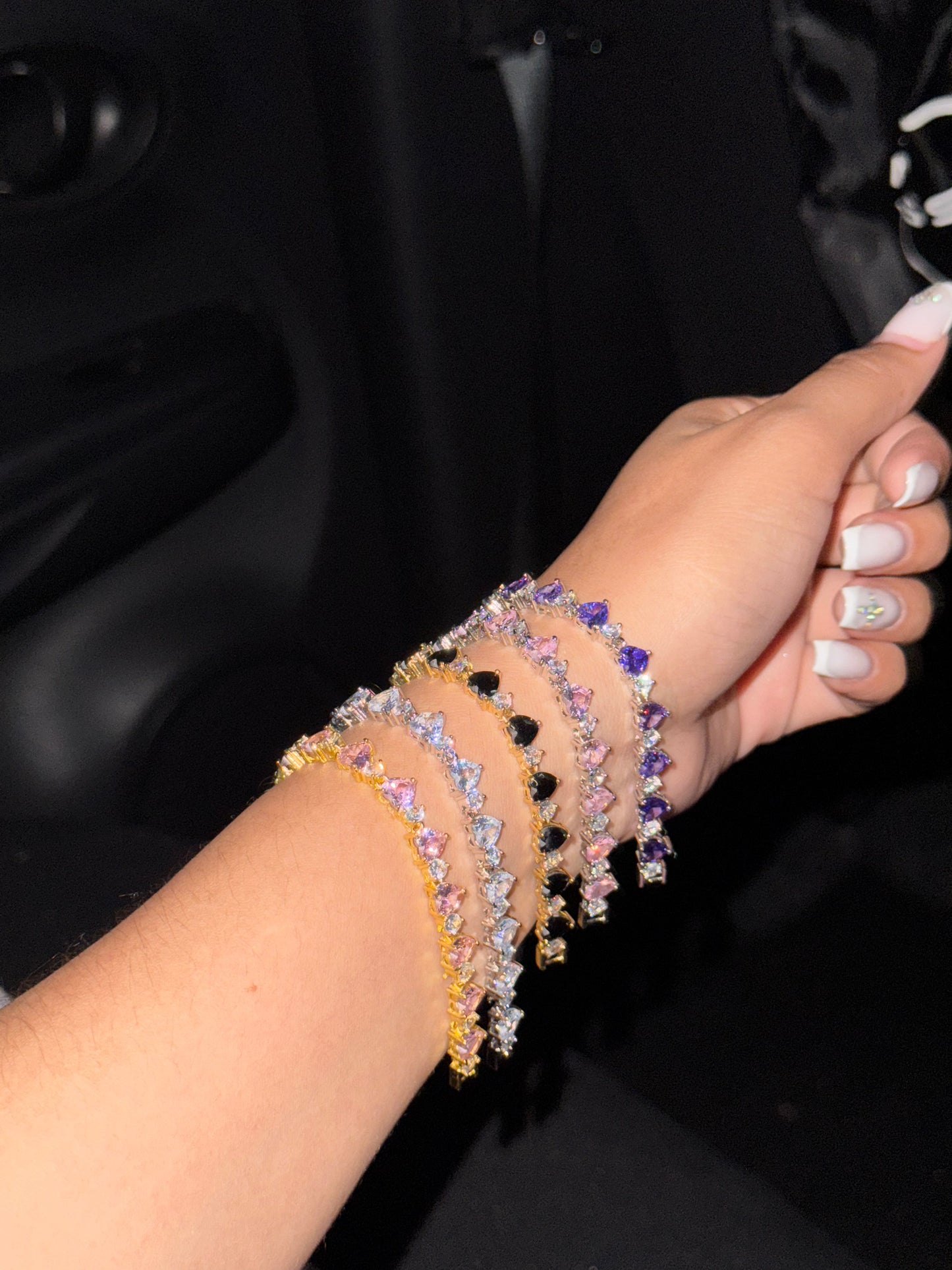 Pulsera tennis forma de corazón Morado plateado