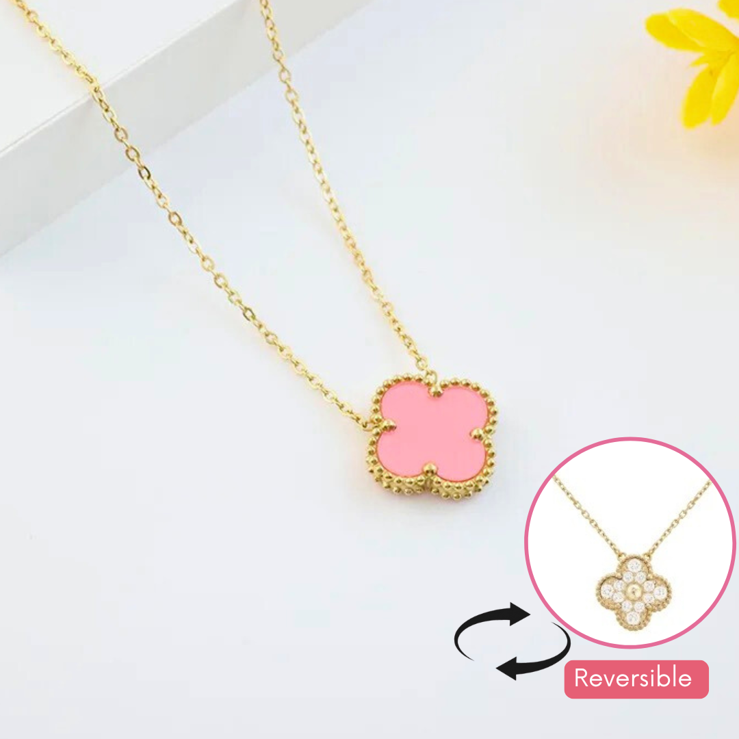 Collar trébol rosado dorado