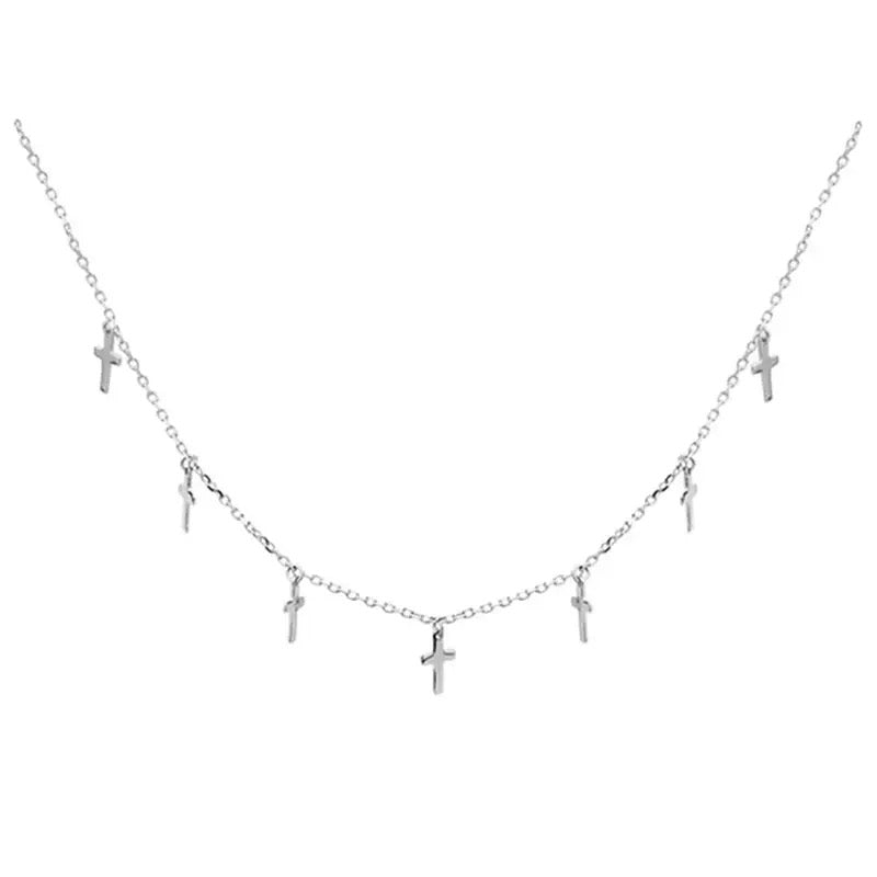 Collar con cruces plateado