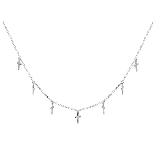 Collar con cruces plateado