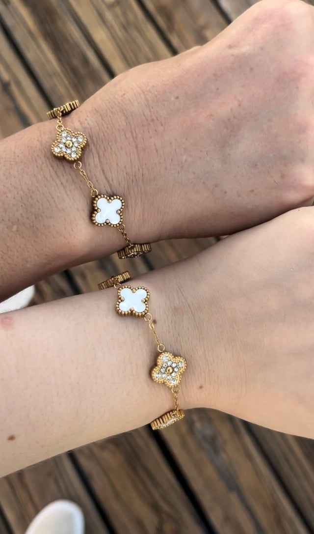 Pulsera Trébol Blanco dorado