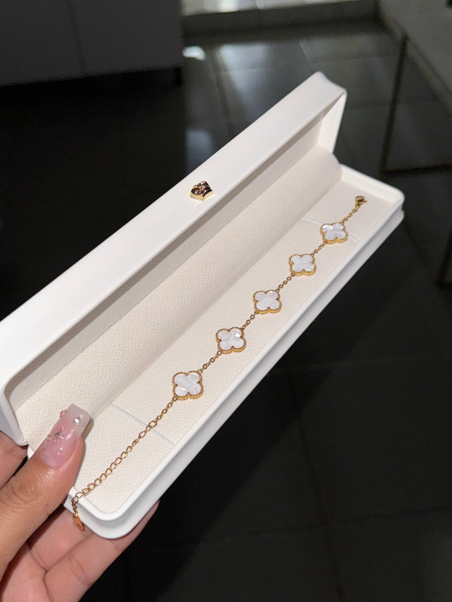 Pulsera Trébol Blanco dorado