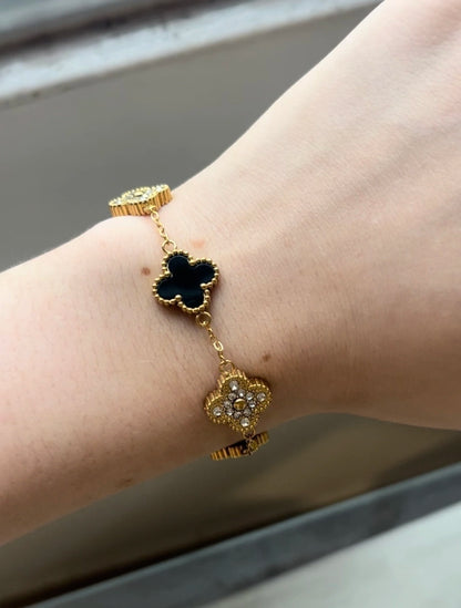 Pulsera Trébol Negro dorado