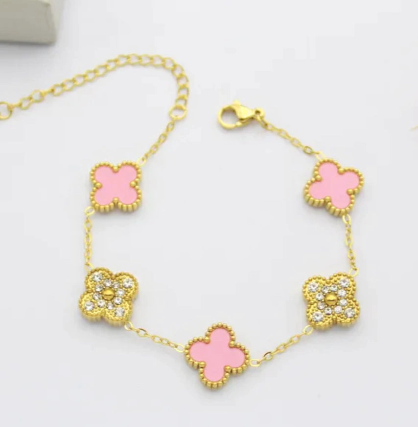 Pulsera Trébol Rosado dorado