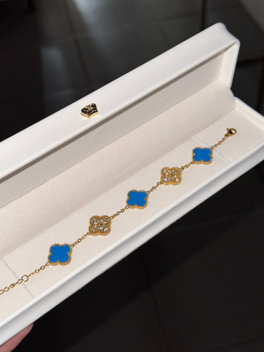 Pulsera Trébol Azul Dorado