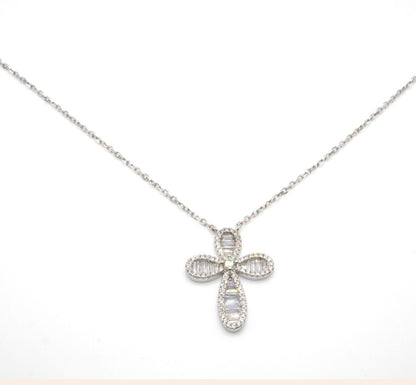 Collar de Cruz baguette Plateado