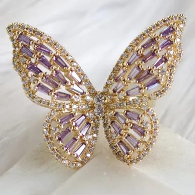 Anillo ajustable mariposa Morado