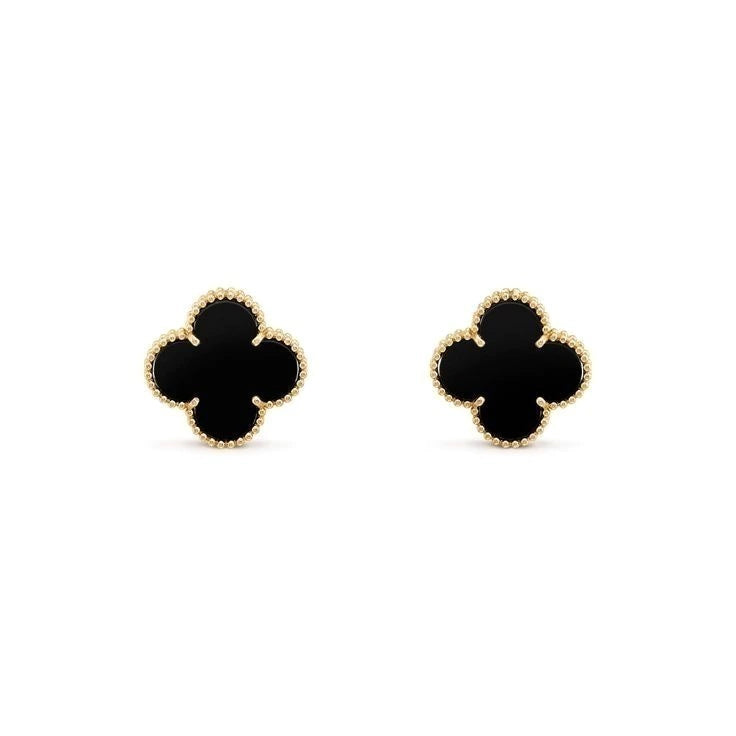 Aretes trébol negro dorado