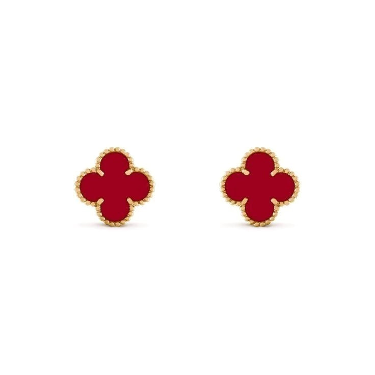 Aretes trébol rojo dorado