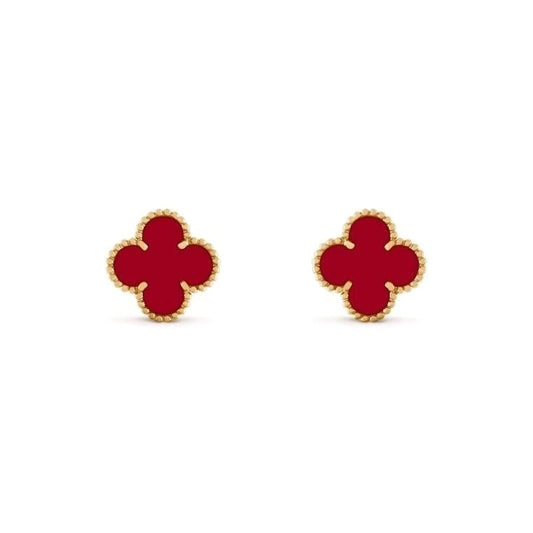 Aretes trébol rojo dorado